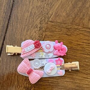 Pink Decorative Hair Clips Set - Bow, Hat & Floral Accents